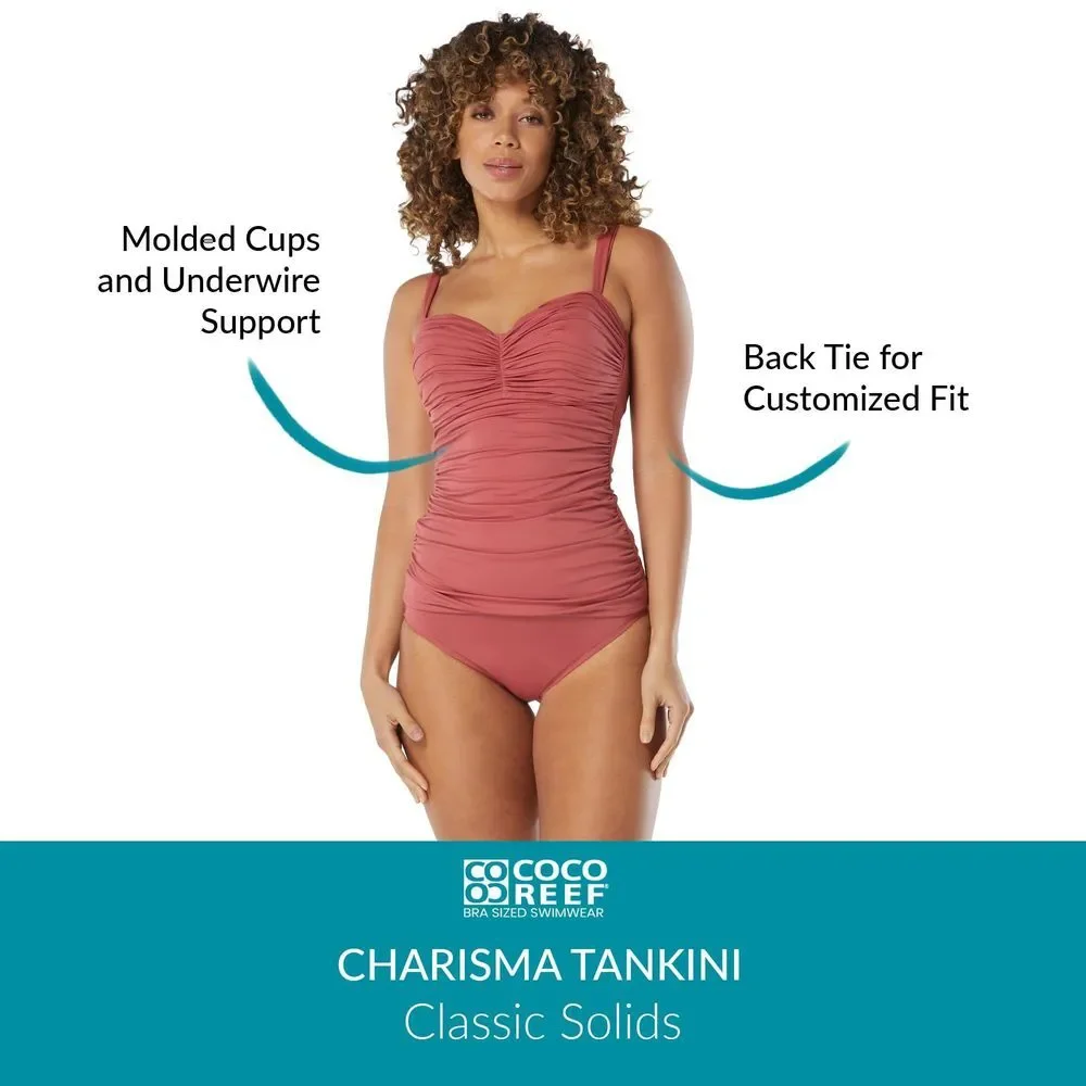 COCO REEF Bra Sized Tankini Top Charisma Shirred Swim Top Lava 36C